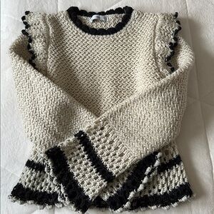 Mango Sweater with Crochet Ruffled Openwork Details Beige Size M